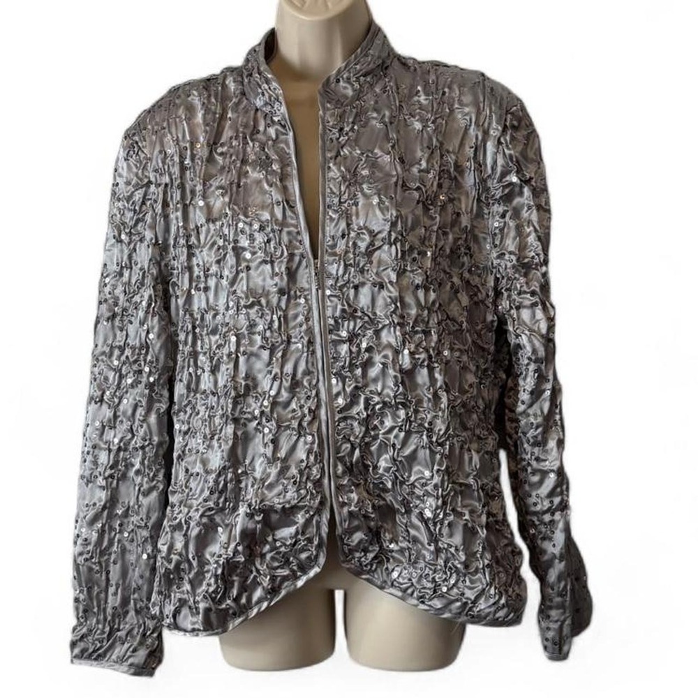 Vintage Y2K Moka Sport Silver Crinkle Sequin Jacket, Women's Size